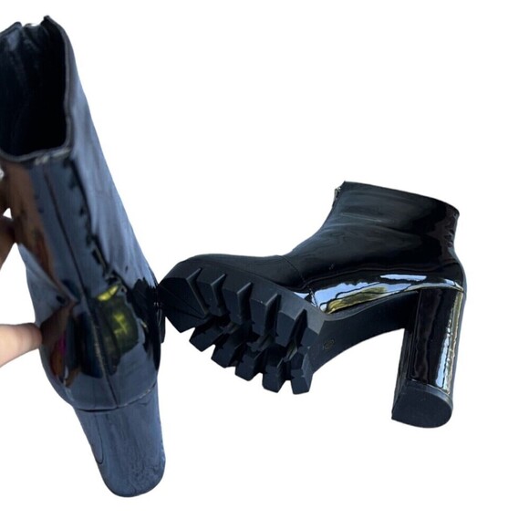 Fashion Nova Women’s Black Patent 4.5 Inch Chunky Heel Front Zipper Boot Size7.5 - Picture 5 of 12
